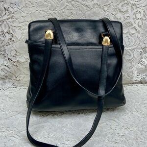 Vintage, Black Genuine Leather Shoulder Bag 11in x 10.5in x 3in